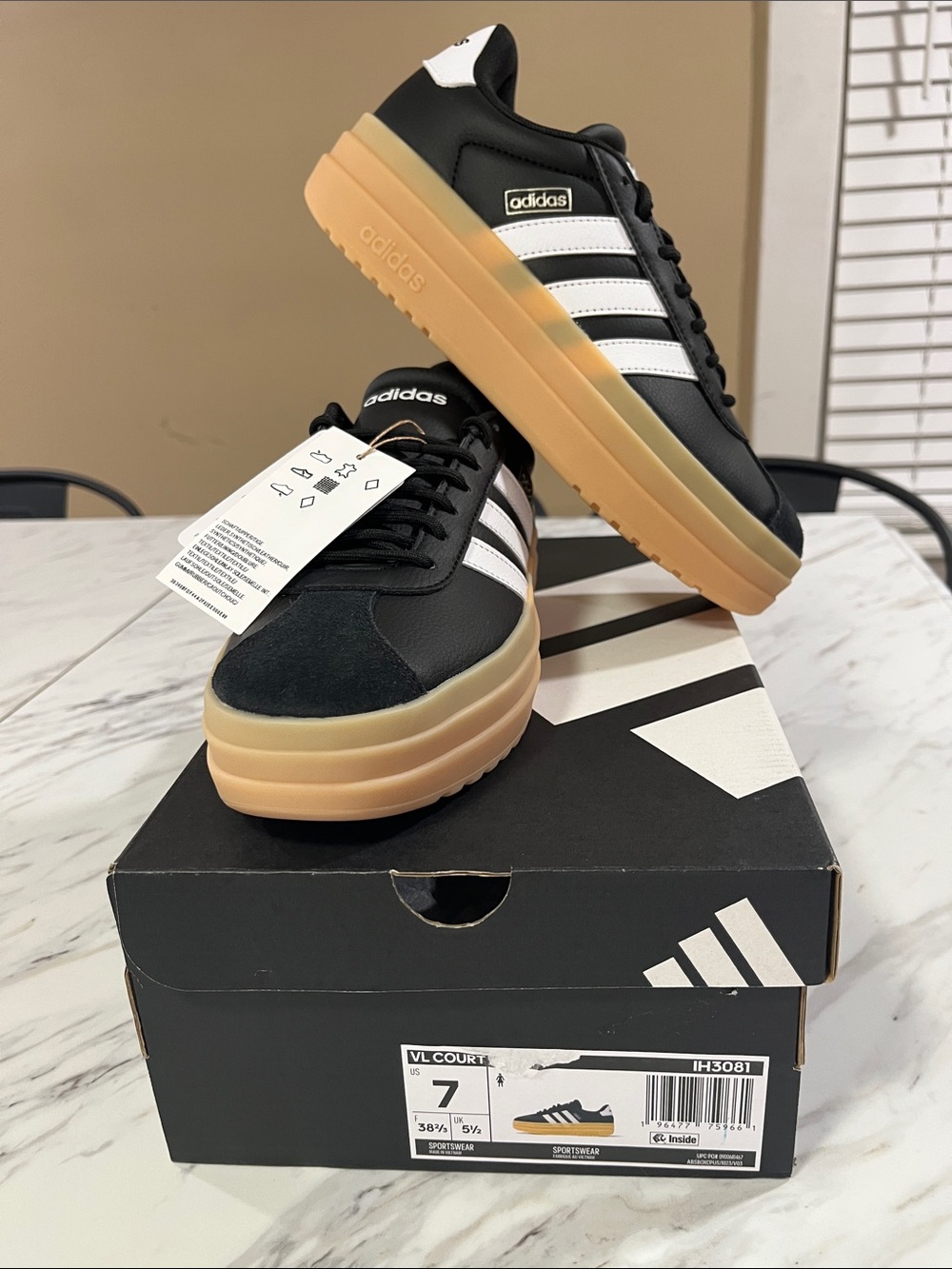 adidas VL Court Black/White Platform Sneakers with Gum Sole